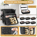 Rolling Makeup Train Case (Black-with 7 bags / XL)