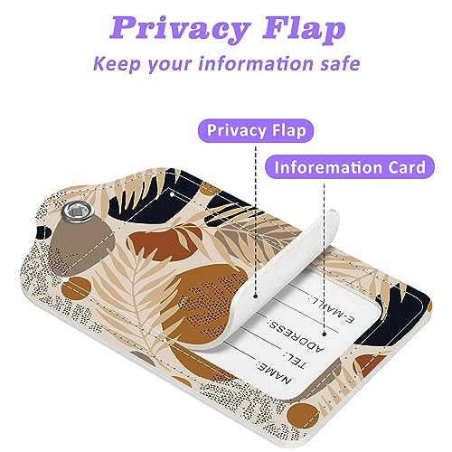 Boho Tropical Leaves Luggage Tags 2PCS PU Leather Suitcases Tag with Stainless Steel Loop and Privacy Name Address Cover Label Card for Women Men Travel (Boho Tropical Leaves)