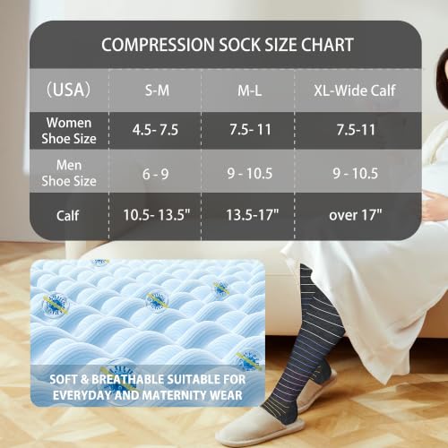 Cotton Compression Socks for Women&Men 20 (2 Pairs-striped / Small-Medium)