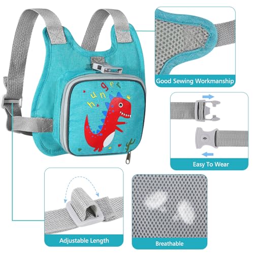 Toddler Harness Leash + Anti Lost Wrist Link (Lake Blue/Dinosaur)