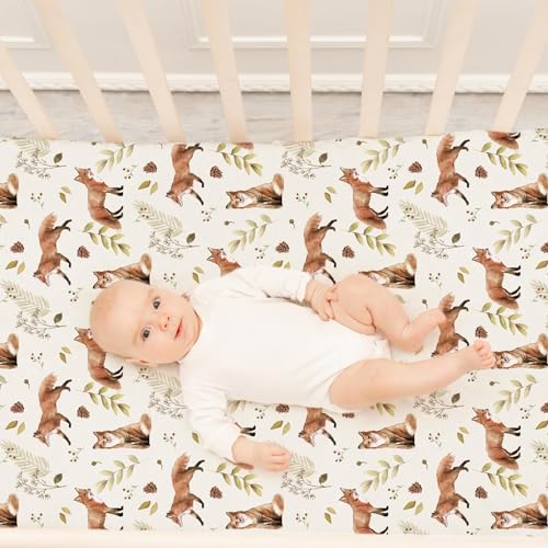 Baby Fitted Crib Sheets (Fox&foliage / 52X28 Inch)