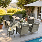 Patio Furniture Set (7 PCS Loveseat Rocking Chair Set / Black)