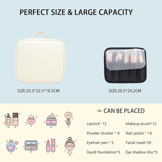 Makeup Bag with Led Mirror (White / with LED mirror and a 10x mirror)
