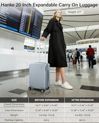 Carry on Luggage Airline Approved 20" Expandable Hardside Suitcase (Grey / 20 Inch EXT)