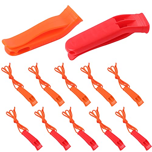 10 Pcs Emergency Safety Whistle with Lanyard for Boating (Red and Orange)