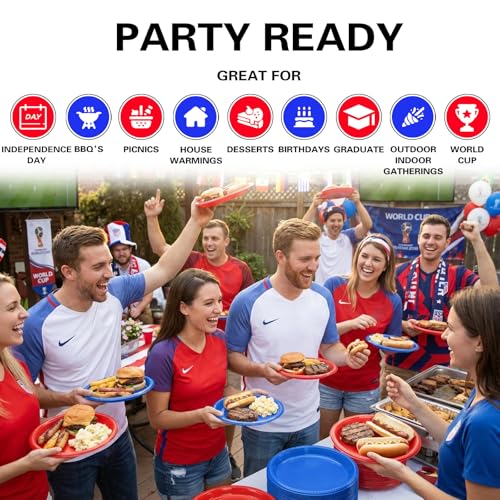 100 Count Red and Blue Disposable Plates 10 Inch (Red/Blue / 100 Pcs)
