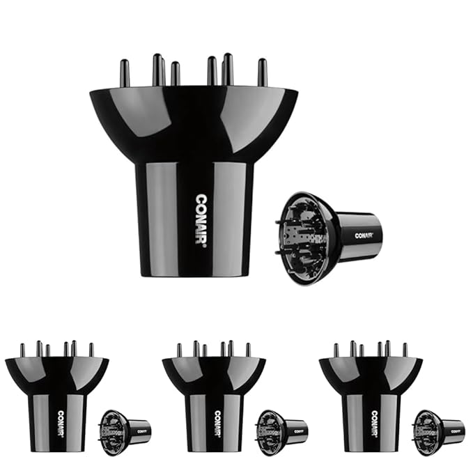 Conair Diffuser Attachment for Hair Dryer,Volumizing Universal Blow Dryer Diffuser for Frizz-Free Curls,Fits Dryers from 1.75-Inch to 2.3-Inch Nozzle Sizes,Black,(Pack of 4)