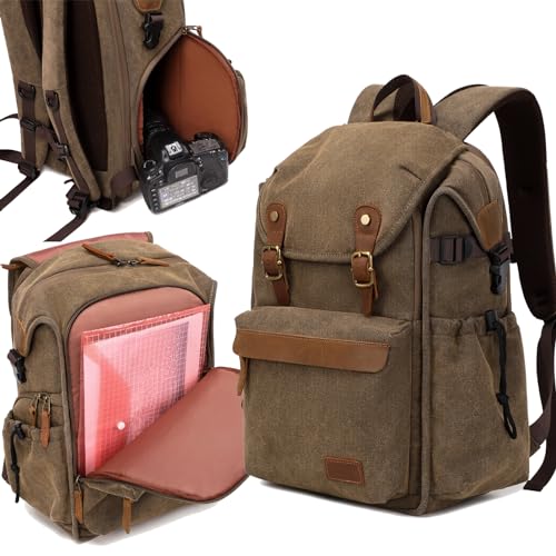 Vintage Canvas Camera Backpack (Coffee)