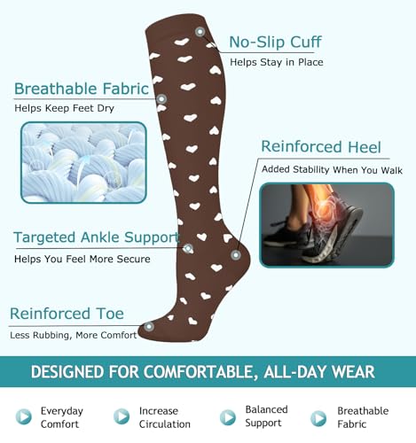 8 Pairs Compression Socks Women Men 15 (03 - Black/Brown/Grey / Small-Medium)