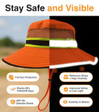 Reflective Safety Sun Hat (Orange Standard 1 Pack / Safari)