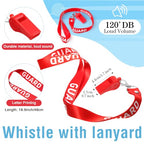 6 Sets Halloween Lifeguard Visor Hat Red Emergency Whistle Lanyard