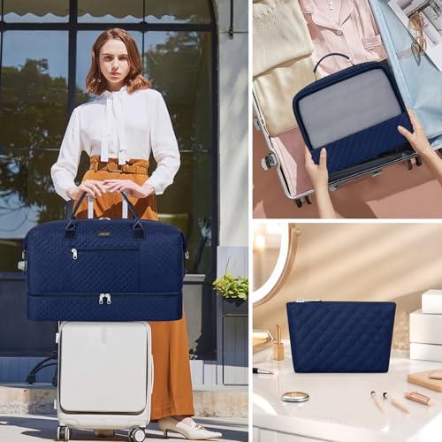 Weekender Bag for Women 21.5" Travel Duffel Large Carry On Bag 3PCS (Large / 9a-Blue)