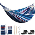 Cotton Hammock 8.9x4.9ft Holds Up to 660lbs Prevents Side (Blue/Red/White Stripes / 270x150cm)