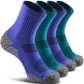 Unisex Cushioned Compression Sport Quarter Socks (Large / 4-pairs (Aqua-green2, Royal-blue2))