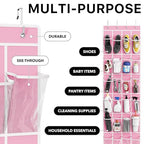 24 Pockets Clear Over the Door Shoe Organizer (Large Pockets / Pink)