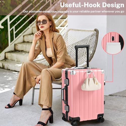 Zipperless Luggage with Spinner Wheels 100% PC Hardside 24in Suitcase (Pink / Medium (24 Inch))