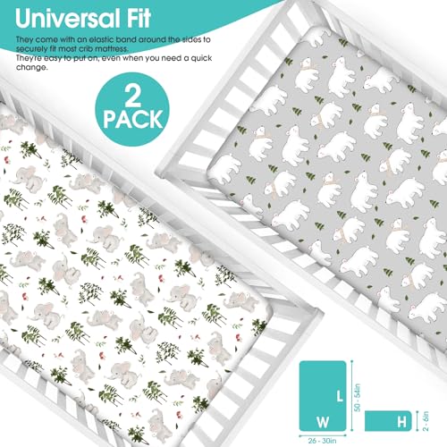 Baby Fitted Crib Sheets (Elephants&bears / 52X28 Inch)