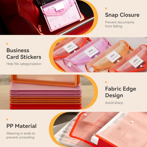 6 Pack Plastic File Folders (6 Pack Red+orange+pink)