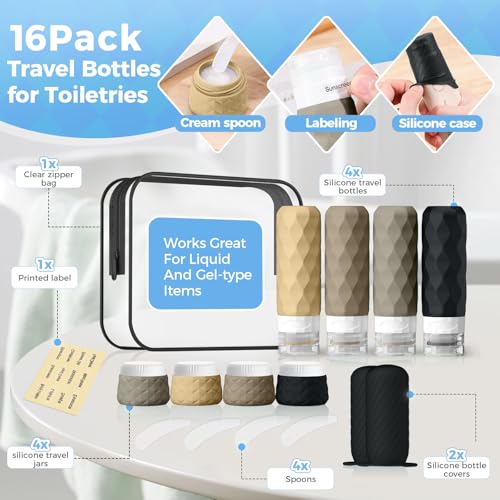 16Pack Travel Bottles for Toiletries (Apricot Black)