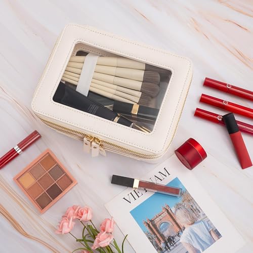 Large Clear Makeup Bags (Off-White / Dual Layer)