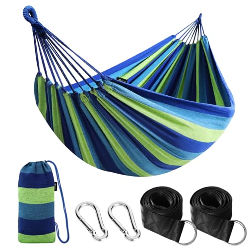 Cotton Camping Hammock Portable with Tree Straps Holds 660lbs (Green)