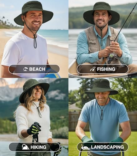 Safari Hat for Men Sun Hats for Women UV Protection UPF 50+ Fishing (Army Green Standard 1 Pack / Safari)