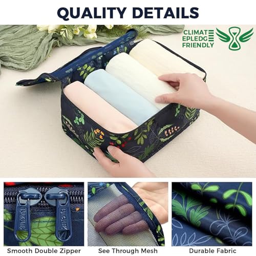 9 Set Packing Cubes with Packing List Luggage Packing Organizers for Travel Accessories (Navy leaf)