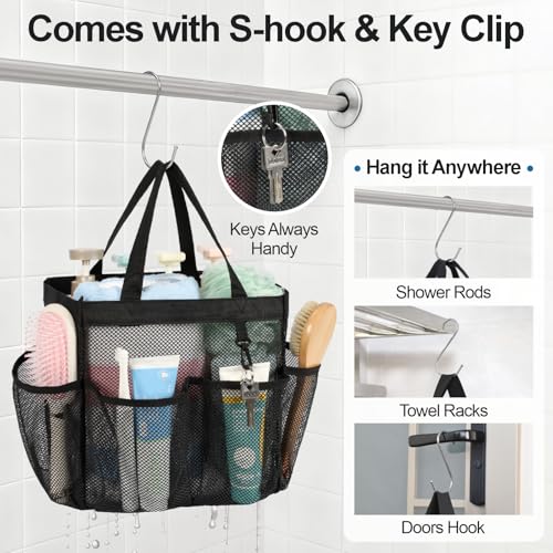 Mesh Shower Caddy Portable with Dividers (Black with Dividers / L (Classic Dorm Caddy))
