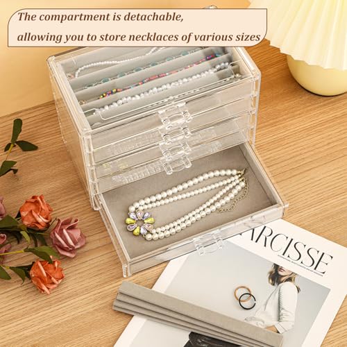 5 Drawerss Necklace Organizer Box (Grey-5 layer necklace)