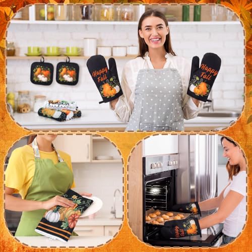 10 Pcs Fall Pumpkin Kitchen Decor Set Black Kitchen Rugs Set (Green, Black / Fresh)