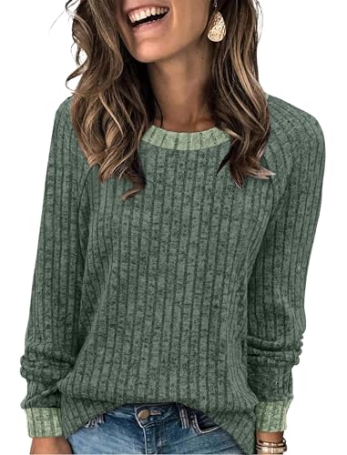 Plus Size Womens Clothing Blouses for Women Dressy Casual Trendy Womens Fall Tops Crew Neck Long Sleeve Maternity Shirts Cozy Pullover Sweaters Green 2XL (XX-Large / 02-green)