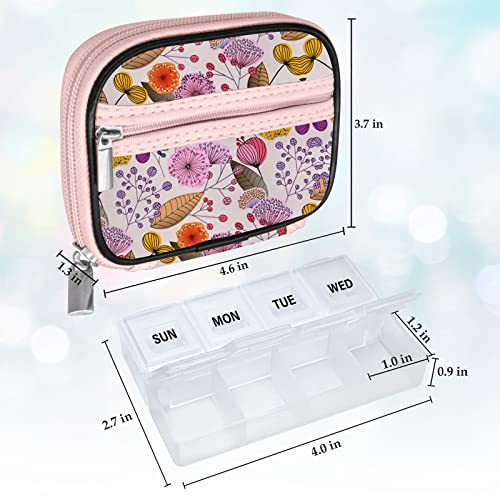 Weekly Travel Pill Organizer Cute Pill Case with 7 Day Pill Box (1 Case + 1 Box / A. Bloom 03.)