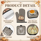 10 Pcs Fall Pumpkin Kitchen Decor Set Kitchen Towels Pot Holders Oven Mitts and Rugs Set Thanksgiving Towels for Baking Cooking BBQ Autumn Home (Light Brown / Minimalist Style Pumpkin)