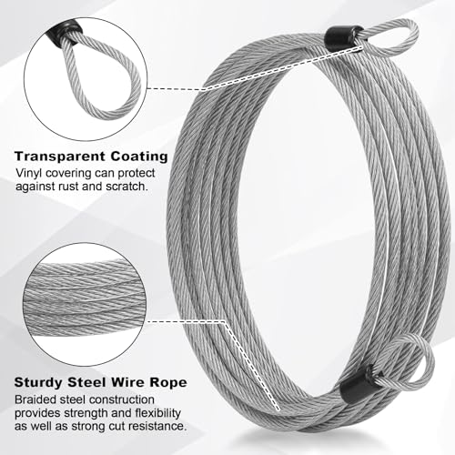 12pack Security Cable Lock 15ft 3mm Braided Steel Coated Luggage Lock (Clear / 15 Feet)