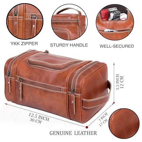 Leather Toiletry Bag for Men (Tan Brown / Men's Toiletry Bag)