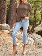 Long Sleeve Shirts for Women Casual Crewneck Tops Basic Tees (XX-Large / 01brown)