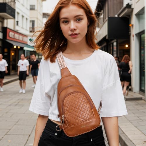 Crossbody Bags for Women Anti Theft Small Sling Handbag with Zipper Lock Vegan Leather RFID Blocking Chest Pure (Brown)