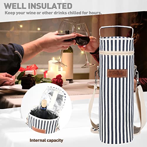 Single Wine Bottle Cooler Bag Carrier (Blue Stripe)
