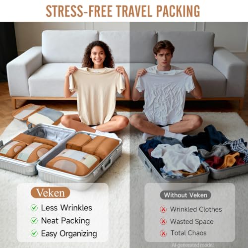 8 Set Packing Cubes for Travel Essentials (18 Brown)
