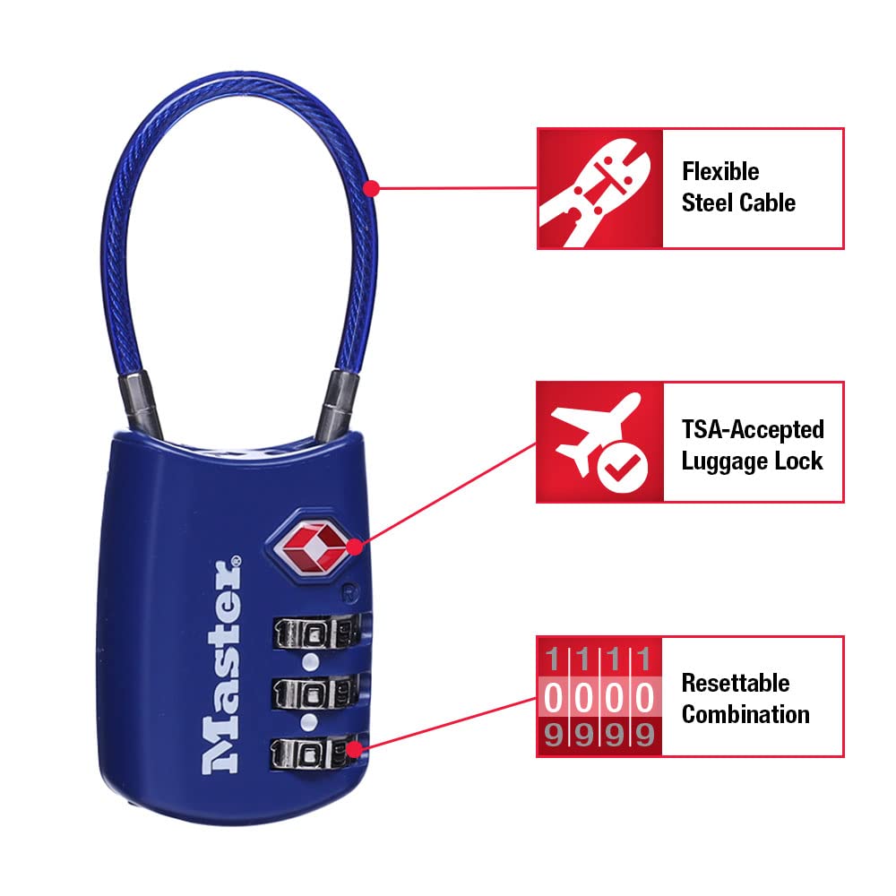 TSA Approved Combination Luggage Lock (Blue / 4 Pack)