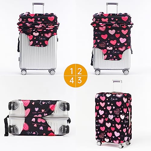Travelkin Luggage Covers For Suitcase Tsa Approved Suitcase Cover Protector (Loving Hearts-Black / M)