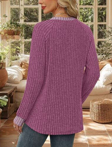 Long Sleeve Shirts for Women Cute Tops for Teachers Sweaters for Women Early Fall Fashion Must Haves Travel Fall Outfits for Women 2026 Maternity Clothes Casual Going Out Pink (Small / 05-hot Pink)