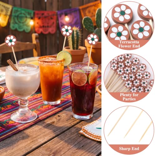 100 Pcs Cielito Lindo Mexican Terracotta Flower Cocktail Picks (Mexican Terracotta Flower)