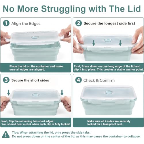 Collapsible Silicone Food Storage Containers Set with Lid & Air Ven (2x2000ml Green)