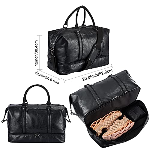 Leather Travel Bag with Shoe Pouch (Color / Black)