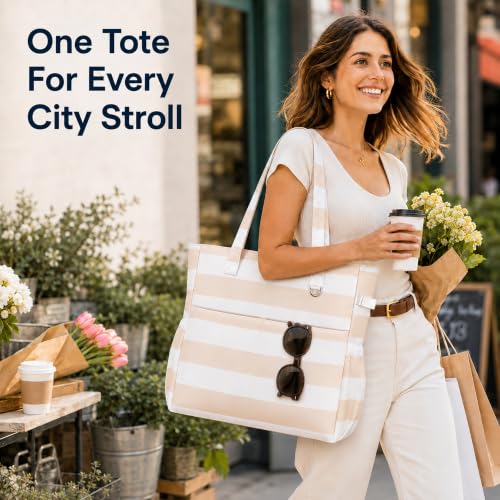 Beach Bag for Women (Light Khaki White)
