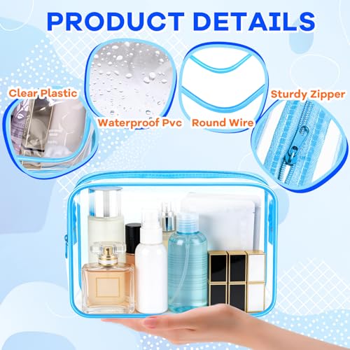 12PCS Clear Makeup Bag Transparent PVC Makeup Bag Waterproof Plastic Zipper Pouches Travel Toiletry Organizer Cosmetic Storage Case for Women Traveling Bathroom (Medium / Blue)