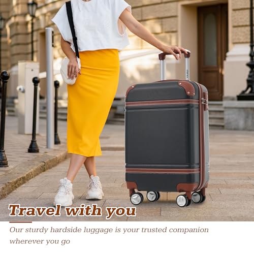 Suitcase Set 28 IN Expandable Luggage with TSA Lock Spinner Wheels (Vintage Luggage / Black(28+bags))