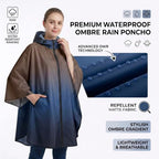 Rain Poncho Jacket Coat Hooded Zipper Style for Women (One Size / Blue+black)