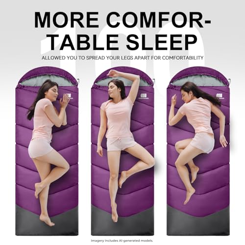 Sleeping Bags for Adults Kids 4 Season Camping Sleeping Bag Gear (Purple)